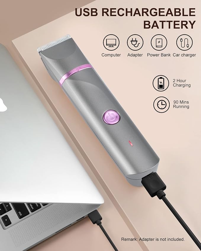 AREYZIN Pubic Hair Trimmer Women Bikini Trimmer Electric Shaver Razor for Bikini Armpit Legs Groin Hair Removal Body Hair Trimmer, Rechargeable Waterproof for Wet and Dry Use，Gray&Purple