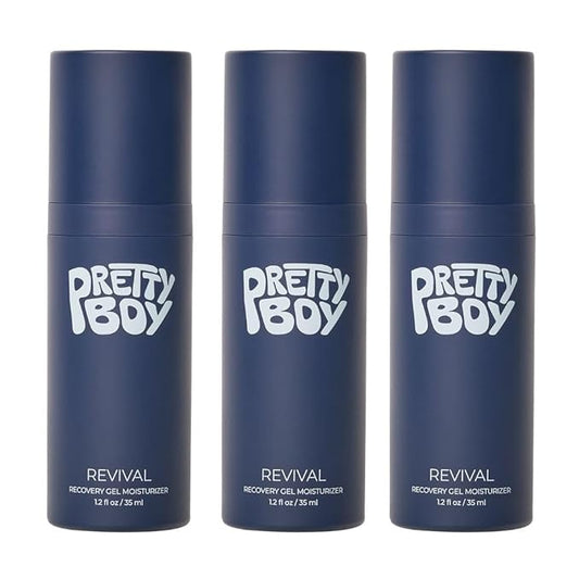 Prettyboy Face Revival Gel Moisturizer For Men - Hydrating Cream That Refreshes Dry Skin, Irritation, & Redness - Supports Anti Aging & Anti Wrinkle - Fragrance Free - 3 Count