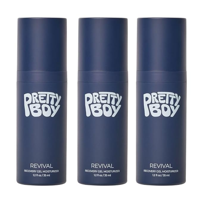 Prettyboy Face Revival Gel Moisturizer For Men - Hydrating Cream That Refreshes Dry Skin, Irritation, & Redness - Supports Anti Aging & Anti Wrinkle - Fragrance Free - 3 Count