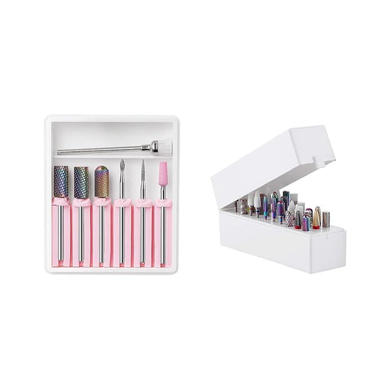 Makartt Nail Drill Bit Set with Nail Drill Bits Holder Bundle, Carbide Diamond Ceramic Nail Drill Bits 7Pcs, Nail Bits Organizer Container 30 Holes Manicure Tools (Not Inlcude Drill Bits)