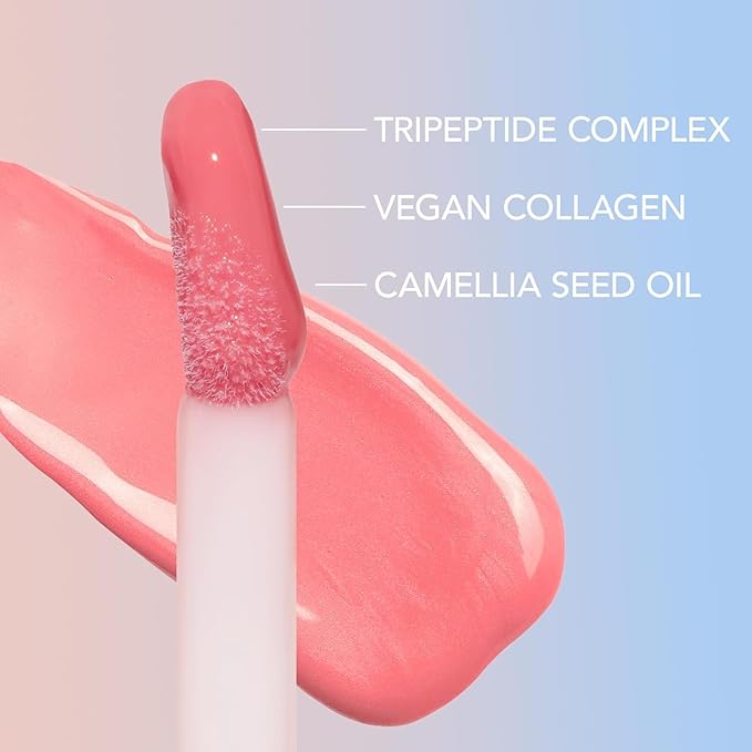 Sacheu Lip Elixir Nourishing and Hydrating Lipgloss — Moisturizing Plumping Lip Gloss Enriched with Collagen, Non-Sticky Lip Color Smooth High-Shine Finish, Vegan & Cruelty-Free, Clear & Sheer Pink
