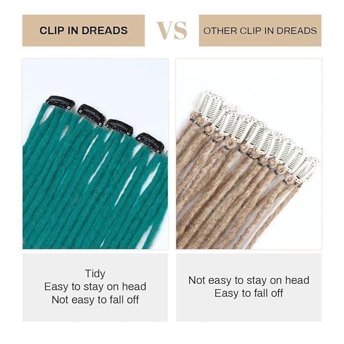 20 Strands 5 Clips In Dreadlock Extensions, 24 inch Teal Green Synthetic Clip In Dreads Extensions for Woman