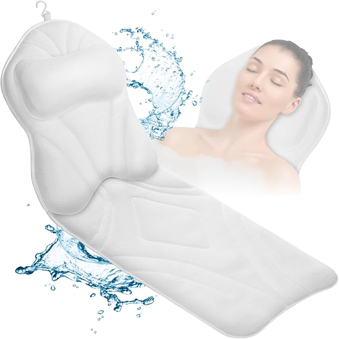 Full Body Bath Pillow for Bathtub, Thick Bathtub Cushion for Soaking Tub with Laundry Bag, Bathtub Accessories Bathtub Pillow Luxury Bathtub Pillows for Head,Neck & Back (White)