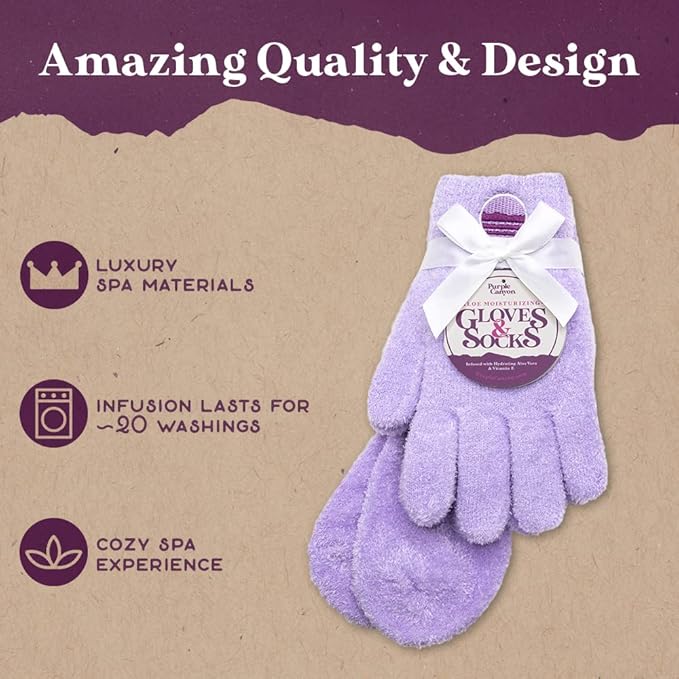Moisturizing Socks and Gloves Set | Purple Fuzzy Socks and Gloves with Aloe and Vitamin E for Women | Women's Gifts for Self-Care