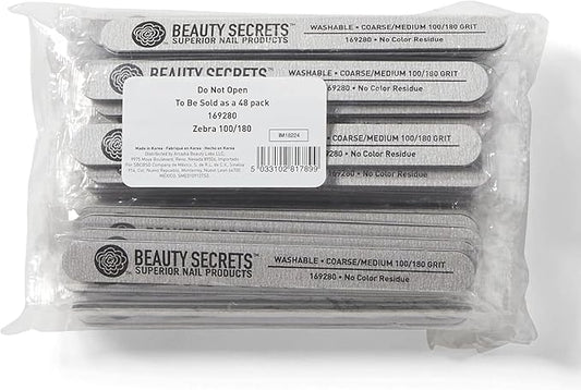 Beauty Secrets Zebra Cushion Nail File Medium/Coarse 180/100 Grit 48ct