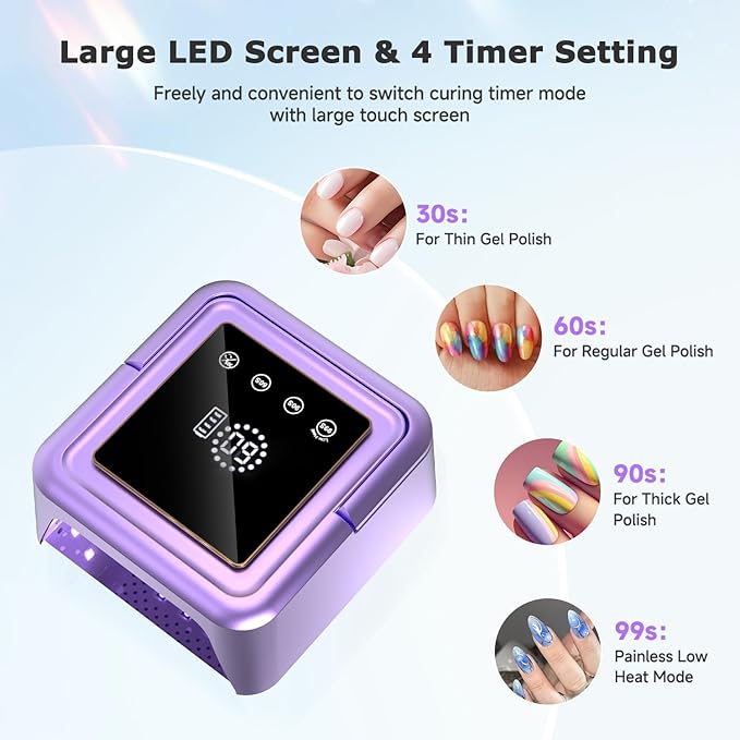 108W UV Gel Nail Lamp, Rechargeable UV Nail Light with Auto Sensor for Gel Polish, Portable Nail Dryer Built-in 4 Timer Mode and Touch Display for Home & Salon Use