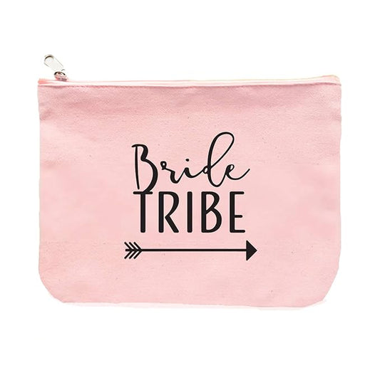 Heather & Willow 1 Piece | Rose Gold Bride Tribe Canvas Cosmetic Makeup Clutch Gifts Bag for Bridesmaid Proposal Box & Bridesmaids Bachelorette Party Favors