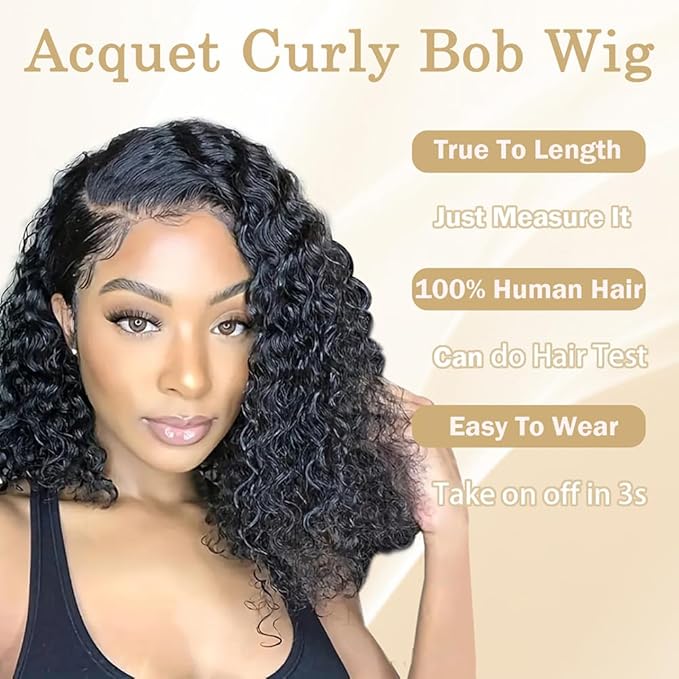 13x4 Curly Bob Wig Human Hair Water Wave HD Lace Front Bob Wigs Curly Human Hair Wig For Women Wet And Wavy Wigs 180% Density Wear And Go Glueless Wig Pre Plucked Pre Cut (12 Inch)
