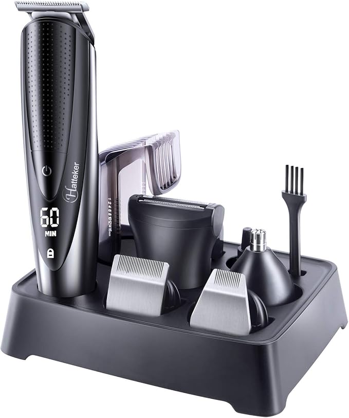 Hatteker Mens Beard Trimmer Grooming kit Hair Trimmer Mustache Trimmer Body Groomer for Nose Ear Facial Hair Cordless Waterproof 5 in 1