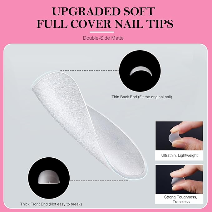 Short Oval Nail Tips, 360pcs Clear Acrylic Nail Extension Set in 15 Sizes, Matte Short Oval Full Cover Press on False Nail Tips for Nail Art, Spring Summer DIY Salon Gift