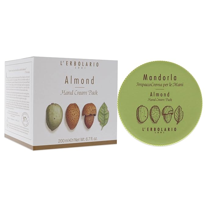 L’Erbolario Almond Hand Cream - Moisturizing Dry Hands Treatment - With Healing Almond Infusions - Sweet, Subtle Amber Fragrance - 6.7 oz