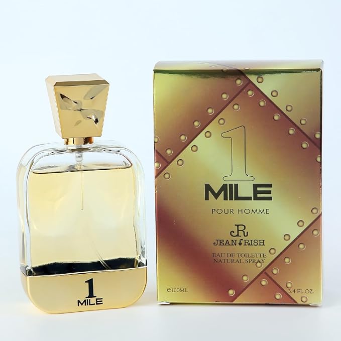 Jean Rish 1 Mile Pour Homme Eau De Toilette - Perfume for Men (3.4 Fl Oz / 100ml) with Blood Mandarin, Mint & Amber Notes - Long Lasting and Luxury Fragrance