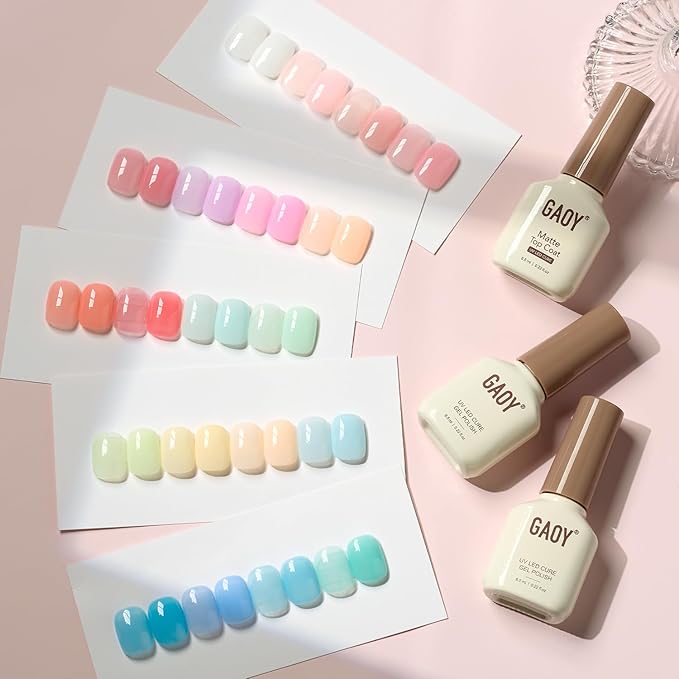 GAOY 23 Pcs Jelly Gel Nail Polish Kit, Transparent Pink Green Blue Purple Nude Colors UV Gel Polish Set with Glossy & Matte Top Coat and Base Coat for Nail Art DIY