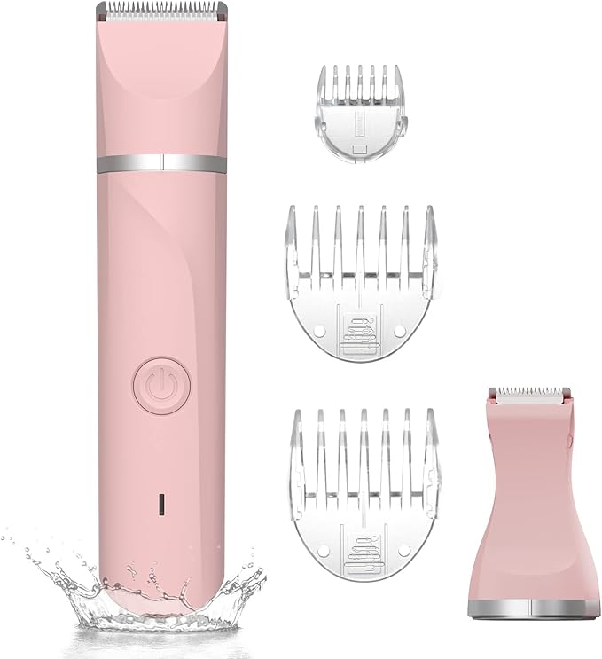 AREYZIN Bikini Trimmer for Women,Electric Razors Shaver for Bikini Legs Pubic Hair,Rechargeable Ladies Bikini Hair Trimmer Removal with Snap-in Ceramic Blades IP7X Washable Head,Wet and Dry Use,Pink