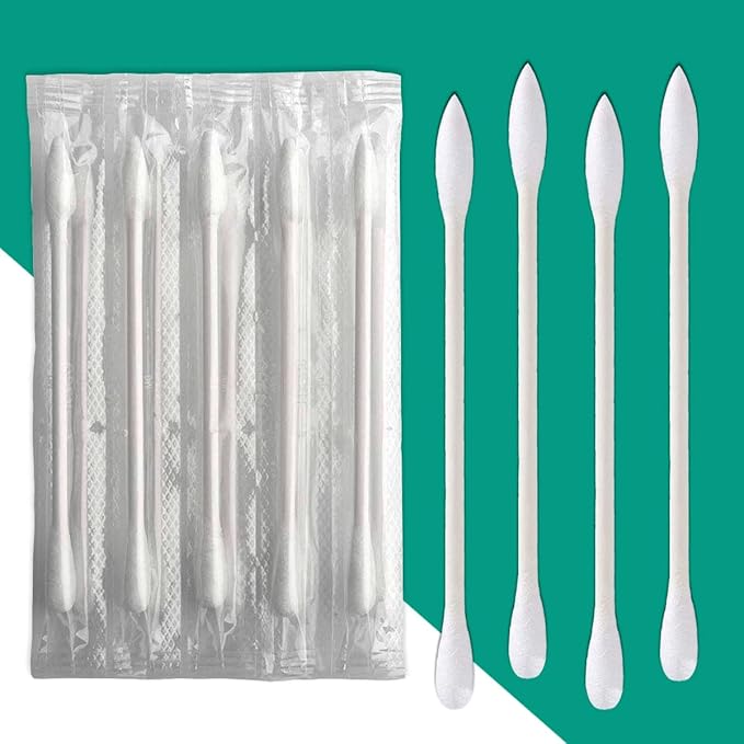 1000 Pack Cotton Swab Individually Wrapped, Individually Wrapped Double Tipped Cotton Swabs Paper Sticks Cotton Buds(White, Round/Pointed End)