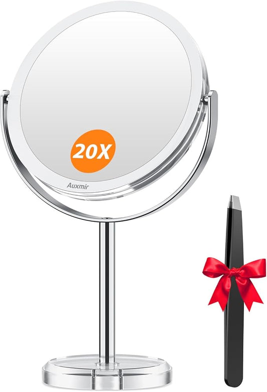 20X Magnifying Makeup Mirror, Double Sided 1X/20X Magnifying Mirror, Tabletop Magnified Vanity Mirror with Magnification, 360° Rotation, Stand for Dressing Table, Bathroom, Bedroom