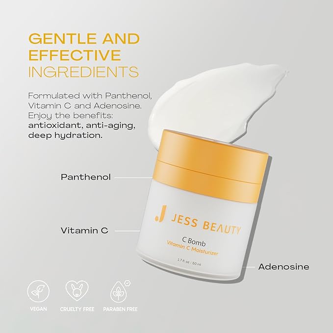 JESS BEAUTY | Skin Care C Bomb Vitamin C Face Moisturizer Even Skin Tone | Hydrating Skincare Face Cream Self Care 1.7 fl oz