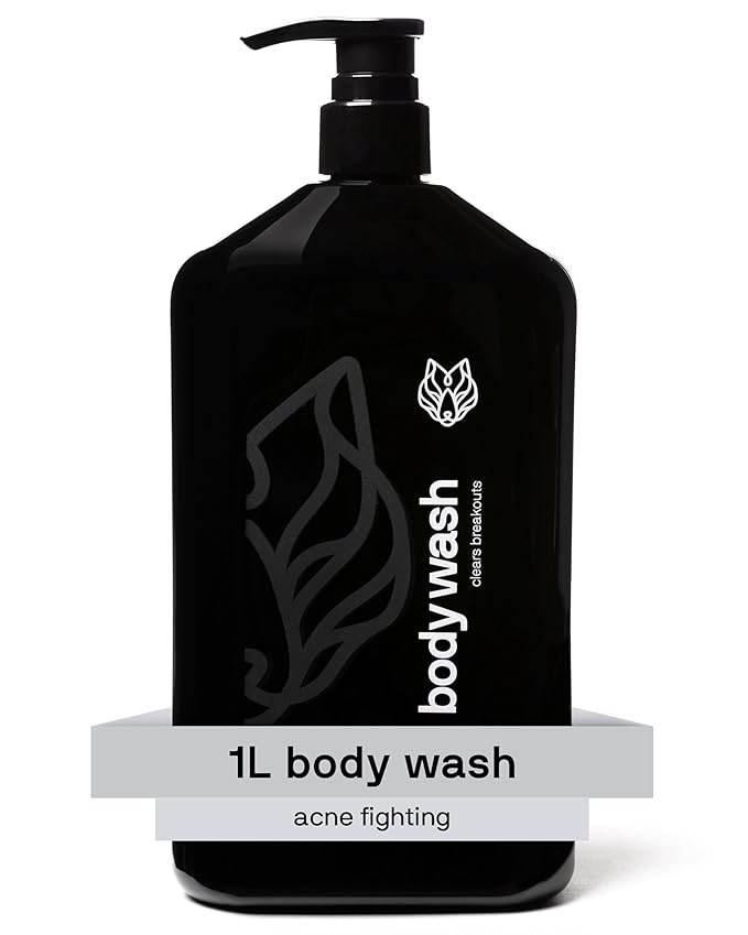 Black Wolf Charcoal Powder Body Wash for Men, 1 Liter - Charcoal Powder & Salicylic Acid Reduce Acne Breakouts & Cleanse Your Skin from Toxins & Impurities - Rich Lather for Full Coverage, Deep Clean