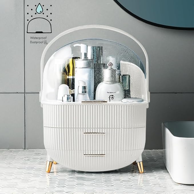 ZOOFOX 3 Pack Makeup Organizer, Cosmetics Storage Display Case with Lipstick and Makeup Brush Organizer, Portable Handle Skincare Holder for Bathroom Countertop, Dresser