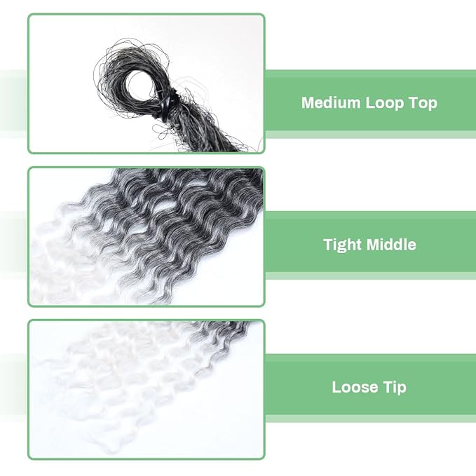 24 In 30 Strands Curly Dreadlock Extensions, Gray to White Synthetic Single Ended Dreads Extensions, 100% Handmade Dreads Hippie Style Dreadlocks for Woman