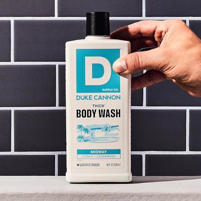 Duke Cannon Supply Co. Thick High Viscosity Body Wash - 3X Thicker, Plant-Based, Mineral-Enriched - Shower Gel for Men, Body Scrub - Midway, 3 Pack (18 oz)