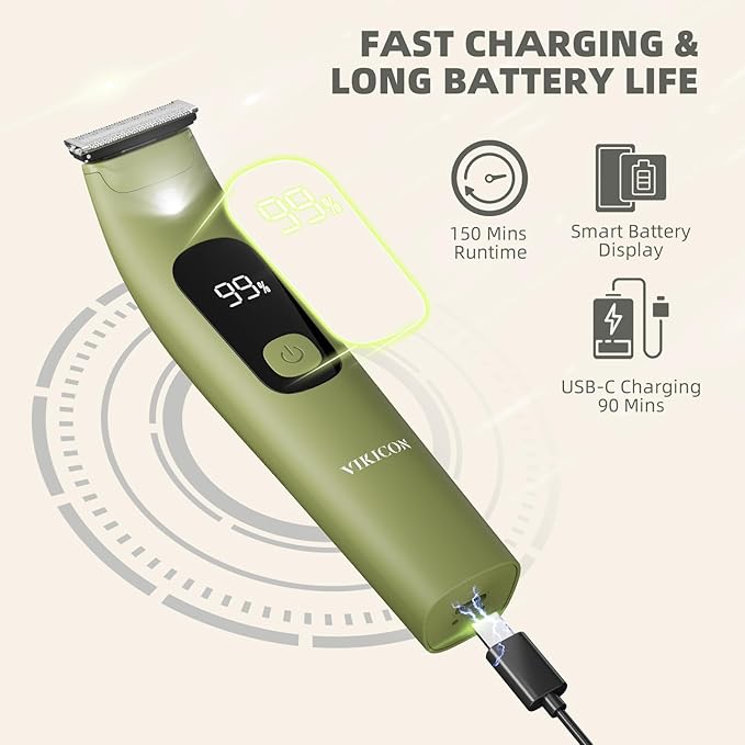 VIKICON Single Blade Body Hair Trimmer – Electric Dual-Sided Safety Razor for Face, Legs, Chest & Pubic Area, Smooth Intimate Shaver with 5 Guide Combs, Travel & Daily Use, Gift for Men & Women