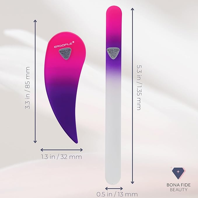 BONA FIDE BEAUTY Drop Ergonomic Glass Nail File Manicure Set - 4-Pieces Comfort Grip Ergofile Czech Glass