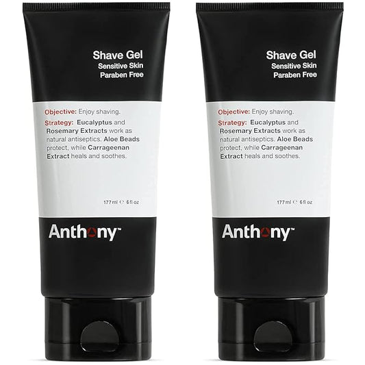 Anthony Shave Gel for Sensitive Skin – Non-Foaming, Soothing Shaving Cream for Men and Women. With Aloe Vera Beads, Eucalyptus, Rosemary and Carrageenan Extract - 6 Fl Oz (2 Pack)