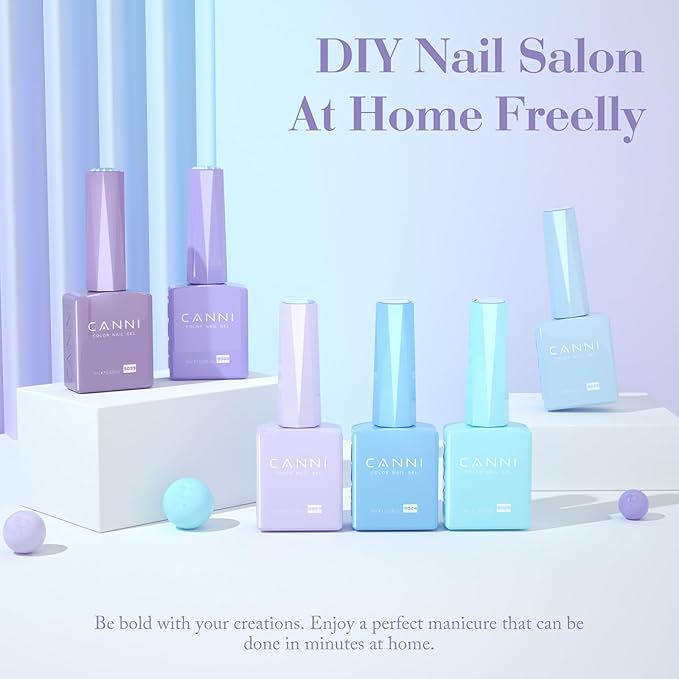 CANNI Purple Gel Nail Polish Set, 6 Colors 9ML - Light Purple, Baby Blue, Summer Lavender, Ice Blue - UV LED Kit DIY Nail Art Manicure Home Salon