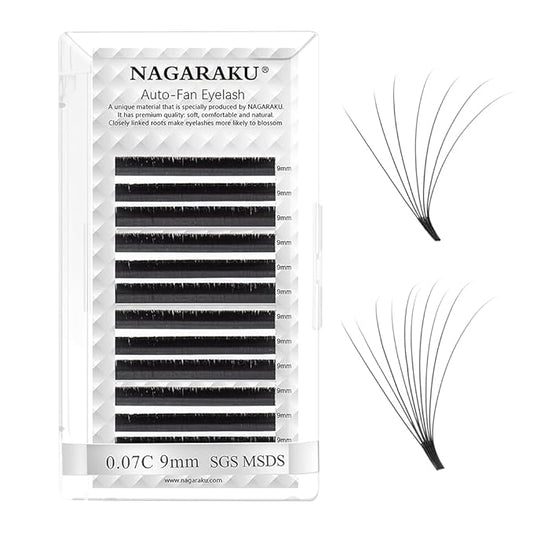 NAGARAKU Easy Fan Eyelash Extensions Volume Lash 0.07 C curl 9mm Rapid Blooming Faux Mink Cluster For Beginners Soft Professional Lash Supplies