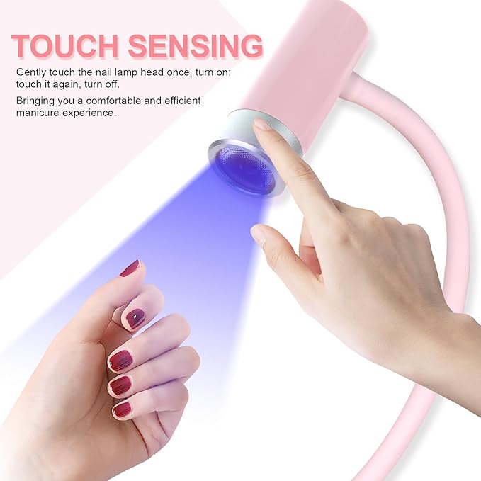 U V Nail Lamp, Rechargeable U V Light for Gel Nails Polish, Mini Flash Cure Light for Gel X Nails, Cordless U V LED Nail Lamp, Nail Dryer with 4 Timers&Sensor, Fast Curing Gooseneck U V Lamp, Pink