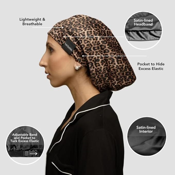 Hairbrella Satin Lined Adjustable Sleep Cap - Sleeping Caps for Women to Protect Hair, Satin Band Edge, Silk Bonnet