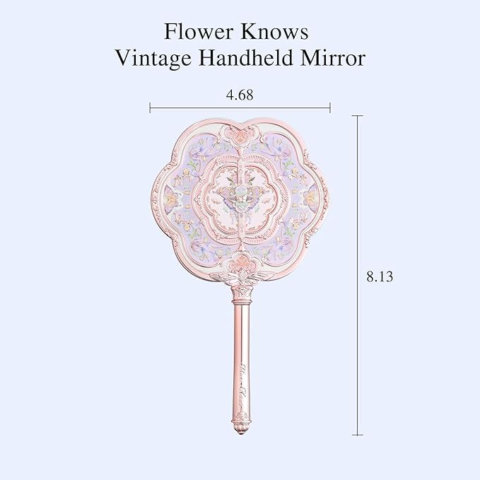 Flower Knows Butterfly Cloud Collar Hand Mirror,Portable Vintage Handheld Mirror,Durable Metal Mirror,Cute & Aesthetic Princess Mirror,with Long Handle for Easy Holding,Gift for Girls(Hibiscus Lilac)