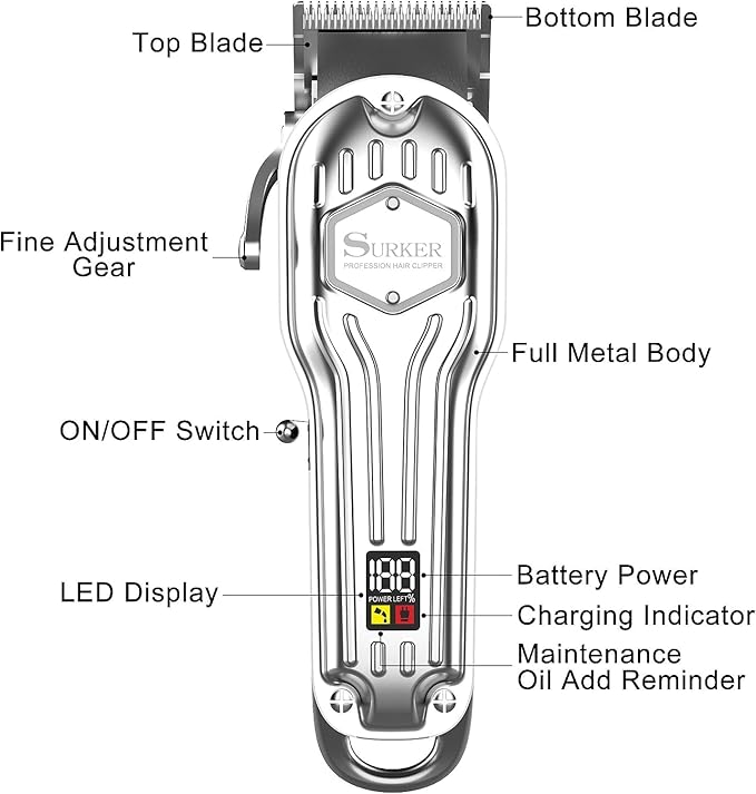 SURKER Mens Hair Clippers Cord Cordless Hair Trimmer Professional Haircut Kit for Men Rechargeable LED Display