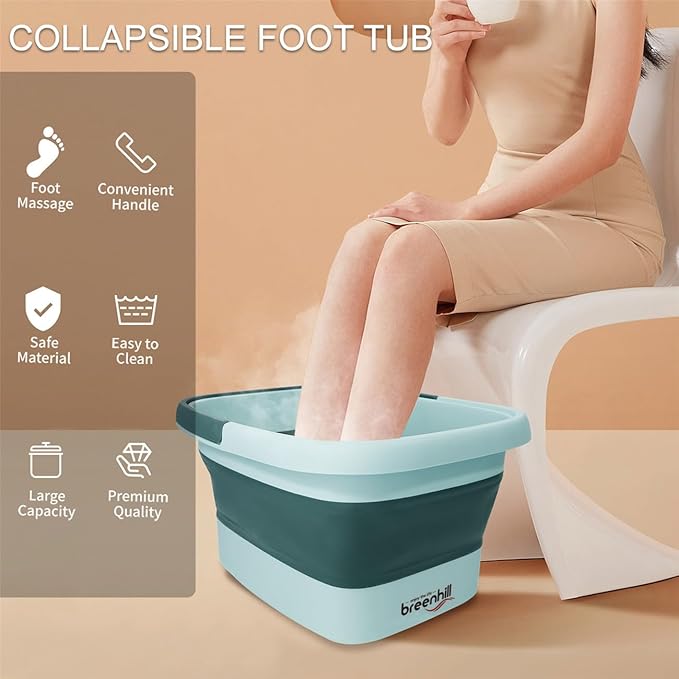 2 Pack Foldable Foot Bath Basin, Collapsible Foot Soak Tub, Multifunction Plastic Basin with Handles,Foot Tub for Soaking Feet,Pink&Green