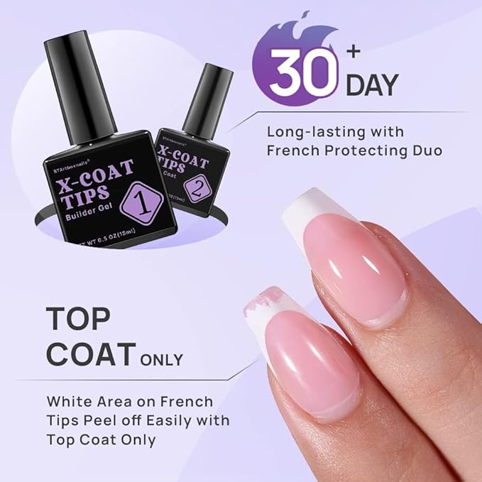 BTArtboxnails French Nails with Builder Gel, Top Coat, Nail Lamp Set