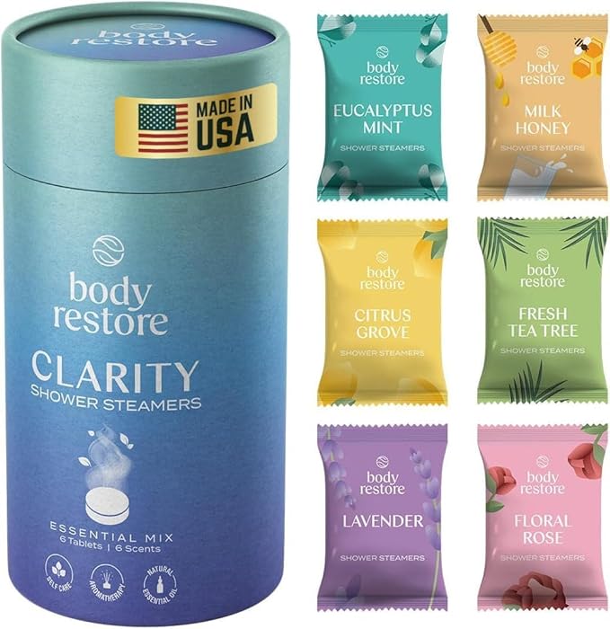 Body Restore Shower Steamers Aromatherapy 6 Pack - Mothers Day Gifts for Mom, Grandma, Birthday Gift for Dad, Daughter, Best Friend, Travel Essentials, Stress Relief, Self Care - Variety