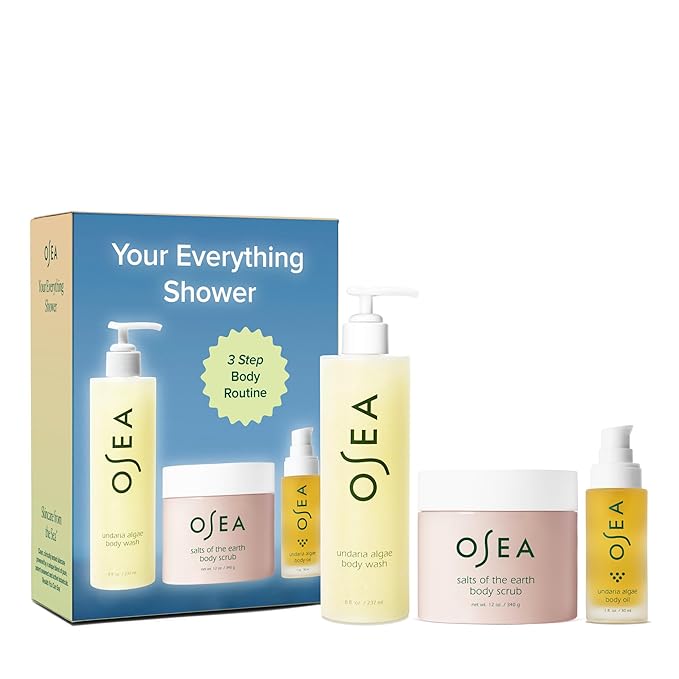 OSEA Everything Shower Set – 3-Step Body Ritual with Body Wash, Exfoliating Scrub & Hydrating Body Oil – Cleanse, Exfoliate & Glow – For All Skin Types – Vegan, Seaweed-Infused Skincare