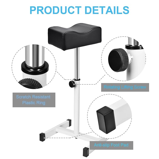 Pedicure Manicure Footrest, Adjustable Height with Soft Cushion Pedicure Stool Non-Slip, Pedicure Nail Equipment for Salon Spa Beauty,Black