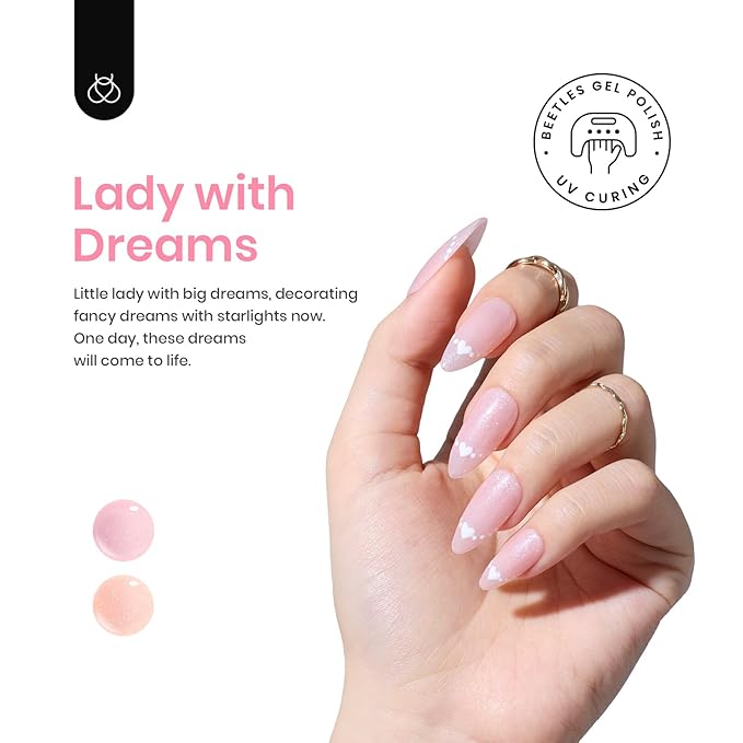 beetles Gel Polish 6 Pcs Jelly Shimmer Giltter Nails Lady with Dreams Collection Transparent Pink Beige Gel Nail Art Soak Off Nail Uv Lamp Needed Diy Nail Art Manicure