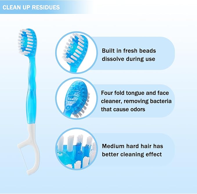 40 Individually Packaged Disposable Travel toothbrushes with Toothpaste, 5-in-1 Convenient Mini Disposable Toothbrush (Toothbrush + Toothpaste + Tongue Scraper + Dental Floss + Pick)