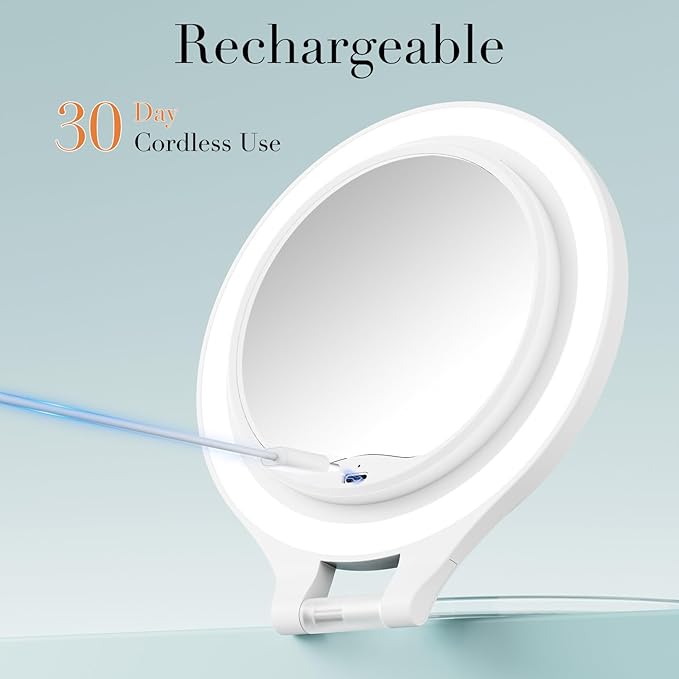 Magnifying Mirror with Light 20X/1X, Double Sided travel mirror with light, Rechargeable makeup mirror with 3 color setting Adjustable stand Lighted mirror Vanity Portable Desk Cosmetic Mirror