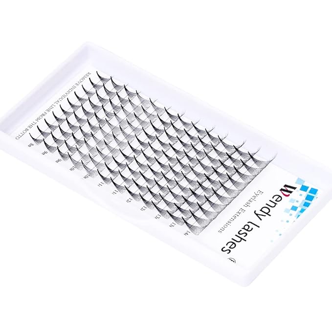 Volume Lash Extensions 10D Premade Fans Eyelash Extensions 0.07mm Thickness C/D Curl Short Stem Premade Volume Eyelash Extensions Pointed Base Fans by WENDY LASHES(10D-0.07-D, 8-14mm Mixed Tray)