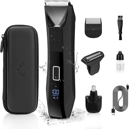 Manscape 3-in-1 Body Trimmer for Men, Groin, Pubic & Ball Hair Shaver No-Nick, Nose Hair Trimmer, Body Groomer for Smooth Shaving, Lightweight with Travel Lock, LED Display, IPX7 Waterproof