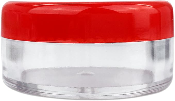 Beauticom (Quantity: 50 Pieces) 5G/5ML Round Clear Jars with RED Lids for Scrubs, Oils, Toner, Salves, Creams, Lotions, Makeup Samples, Lip Balms