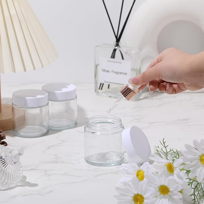 Norme 24 Pcs 4 oz Glass Jars with Lids Leakproof Round Airtight Empty Cosmetic Jars with Inner Liners Lid for Storing Lotions Powder Ointments Candle Making (White,Clear)