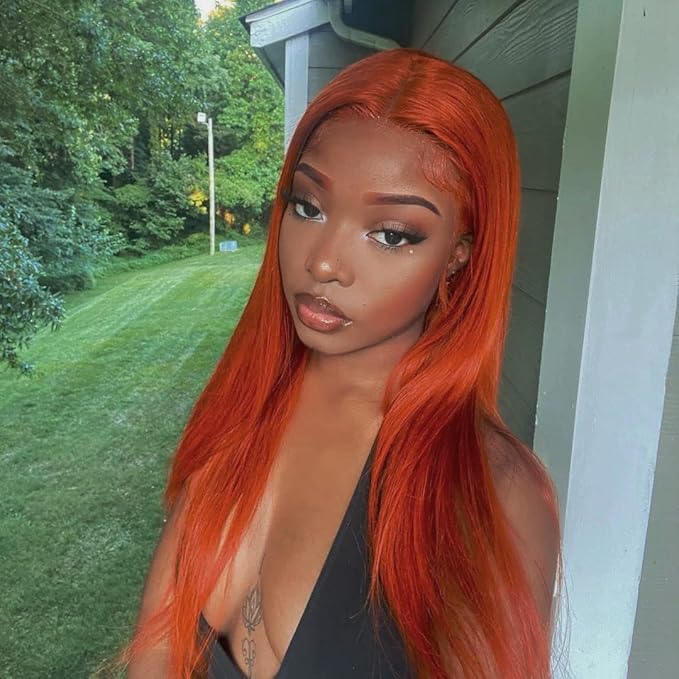 REMY HAIR Burnt Orange Bundles with Closure Brazilian Straight Orange Human Hair Bundles with Transparent Lace 4×4 Closure Straight Remy Hair Extension #350 (18 20 22 + C18)
