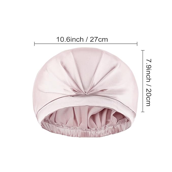 RachelSilk 100% Mulberry Silk Sleep Cap, Grade 6A 19 Momme Silk for Women Hair Care, Night Bonnet with Elastic Stay On Head, Sleep Cap After Shower, for Small -Medium Head Size (Pale Pink)