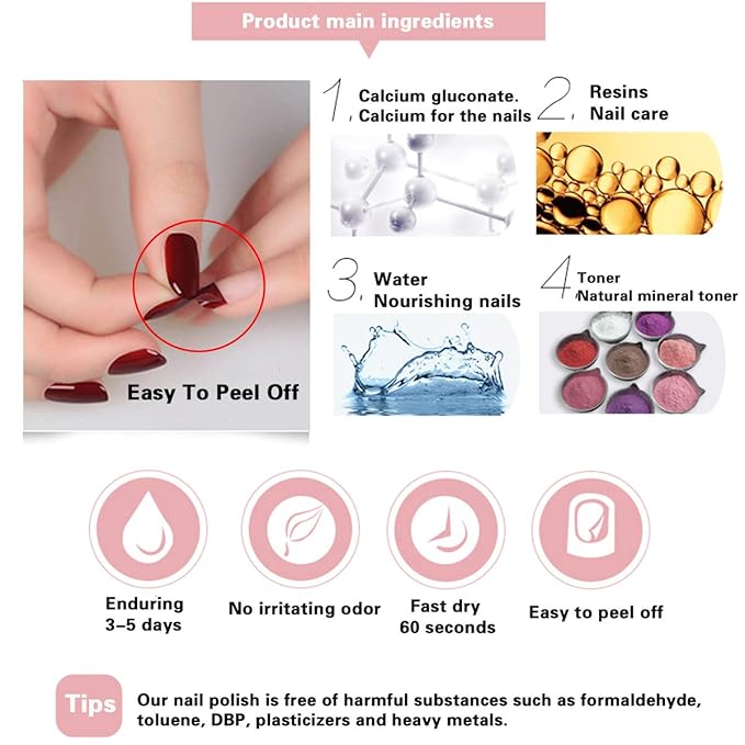 Non Toxic Nail Polish Set, Easy Peel Off and Fast Dry Nail Polish Set for Pack, Eco Friendly & Organic Water Based Nail Polish for Women,Teens