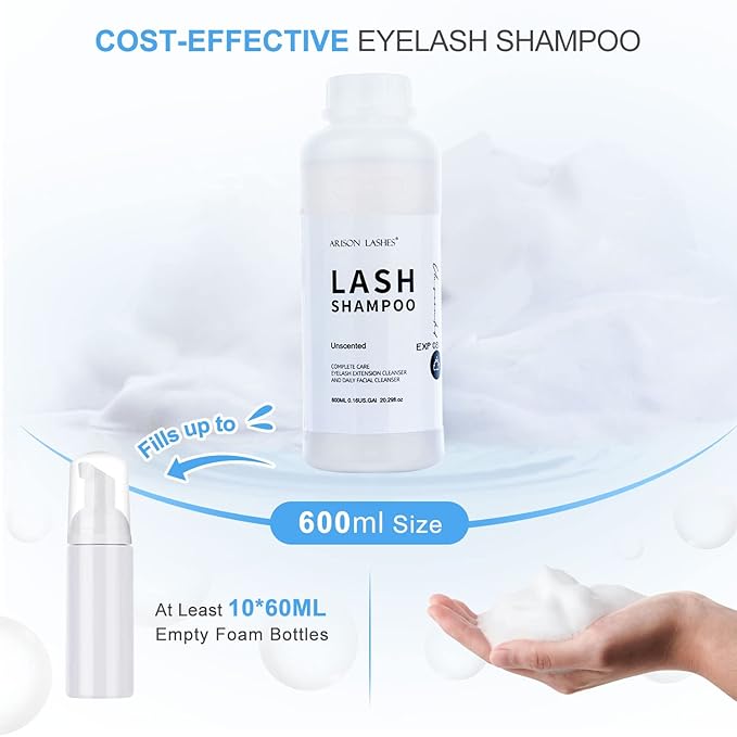 Arison Eyelash Eyelash Extension Shampoo 600ml / Eyelid Foaming Cleanser/Wash for Extensions and Natural Lashes/Paraben & Sulfate Free Safe Makeup & / Professional & Self Use (unscented)…